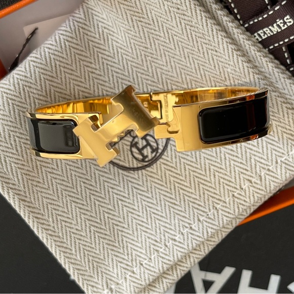 Size GM New HERMES Black GHW Clic H Bracelet Bangle with Receipt - Picture 7 of 8